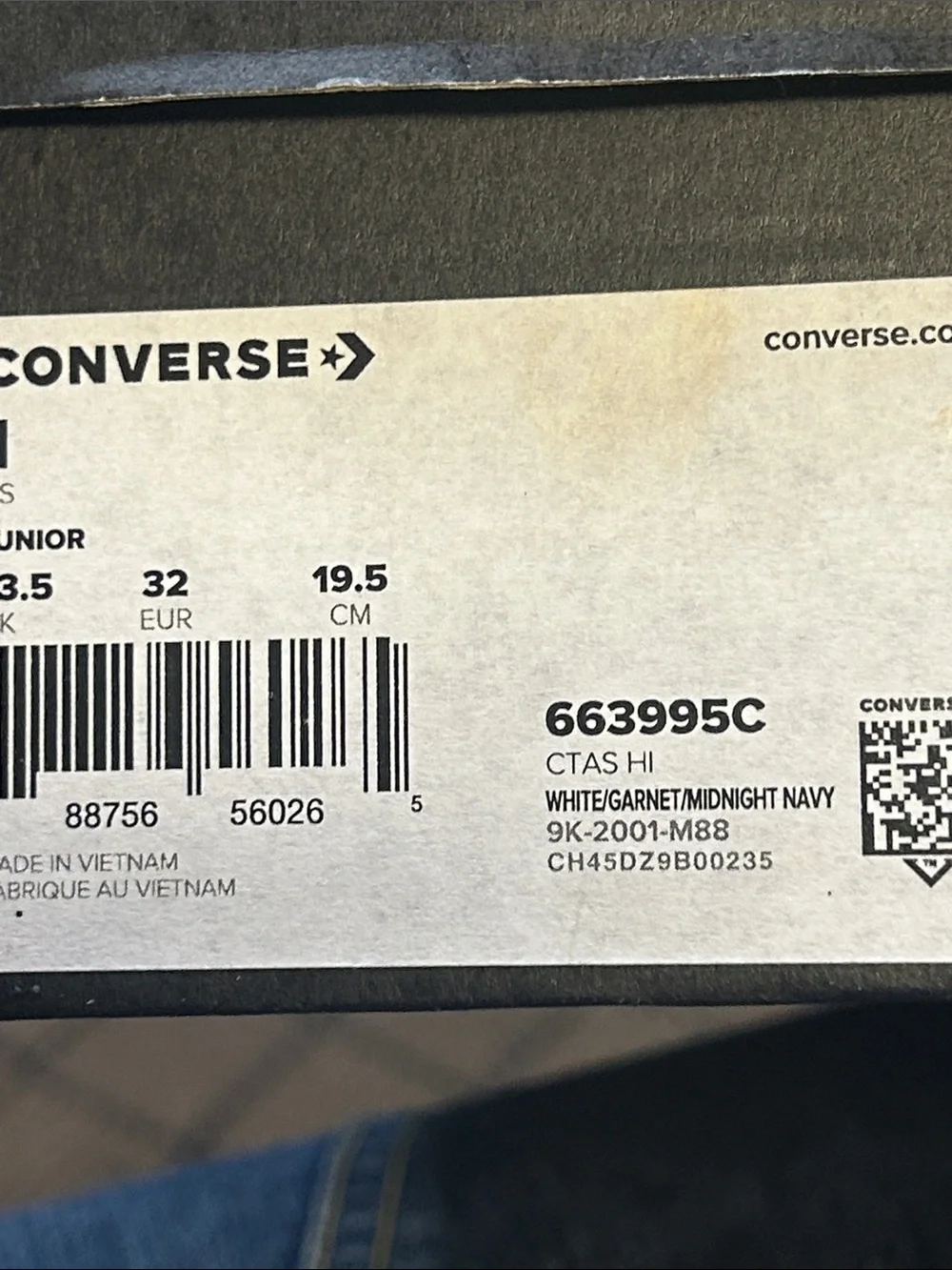 Converse White Kids High-Top Sneakers with Red Gingham Laces NEDOS